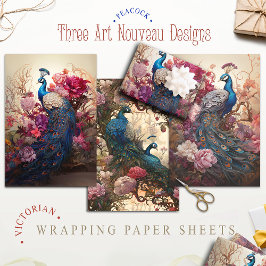 Hoja De Papel De Regalo Vintage Floral Peacock Victoriano Art Nouveau