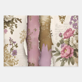 Hoja De Papel De Regalo Vintage Floral - Wrapping Paper - Set of Three