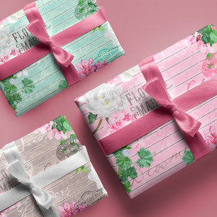 Hoja De Papel De Regalo Vintage Fresco Mercado de Flores Rústicas Desnudos