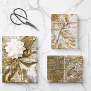 Hoja De Papel De Regalo Vintage Gold Grabado en relieve Floral Motif Purpu