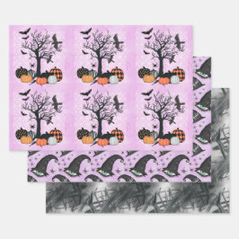 Hoja De Papel De Regalo Vintage Gothic Pumpkin Witch Gorra Halloween Regal