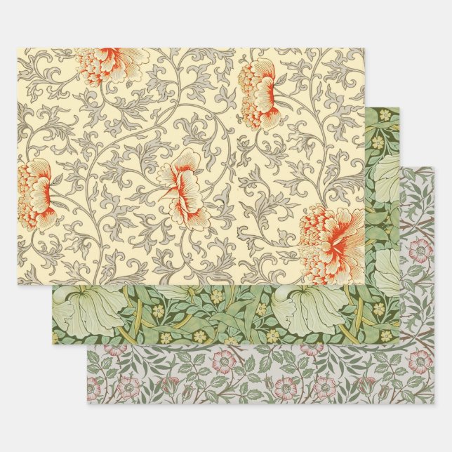 Hoja De Papel De Regalo Vintage Gris Gris Gris Botánico Floral (Set)