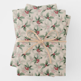Hoja De Papel De Regalo Vintage Holly and Berries