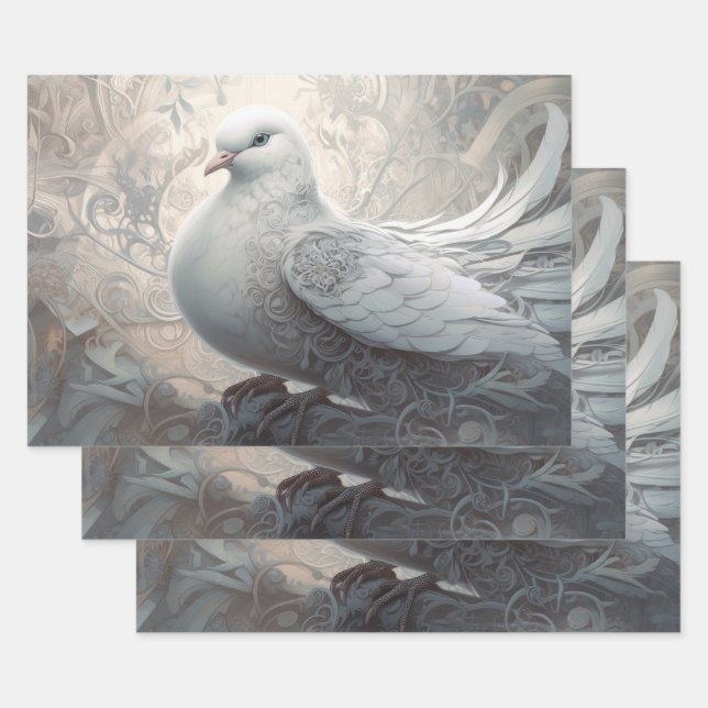 Hoja De Papel De Regalo Vintage Ivory White Boda Dove (Set)