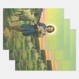 Hoja De Papel De Regalo Vintage Jesucristo el Pastor con Cordero Bebé