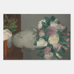 Hoja De Papel De Regalo Vintage Manet Pintando Peonías en Vase