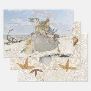 Hoja De Papel De Regalo Vintage Mermaid Seashell Beach Starfish Decoup