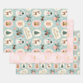 Hoja De Papel De Regalo Vintage Merry Christmas Pattern Wrapping Paper
