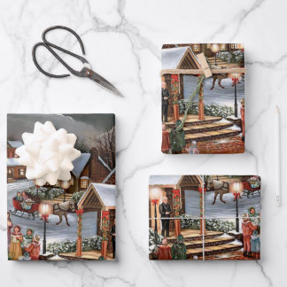 Hoja De Papel De Regalo Vintage navidad nevada