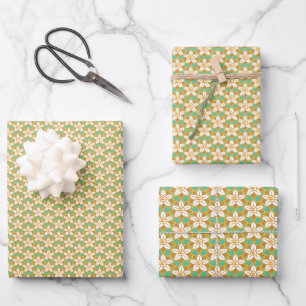 Hoja De Papel De Regalo Vintage Patrón de Jonquilo floral verde y amarill