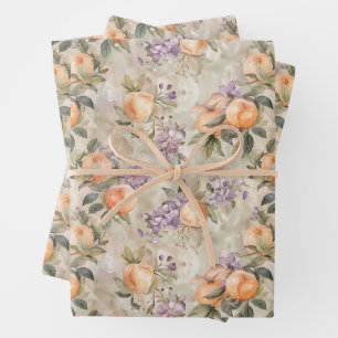 HOJA DE PAPEL DE REGALO VINTAGE PEACH Y LILAC FLORAL