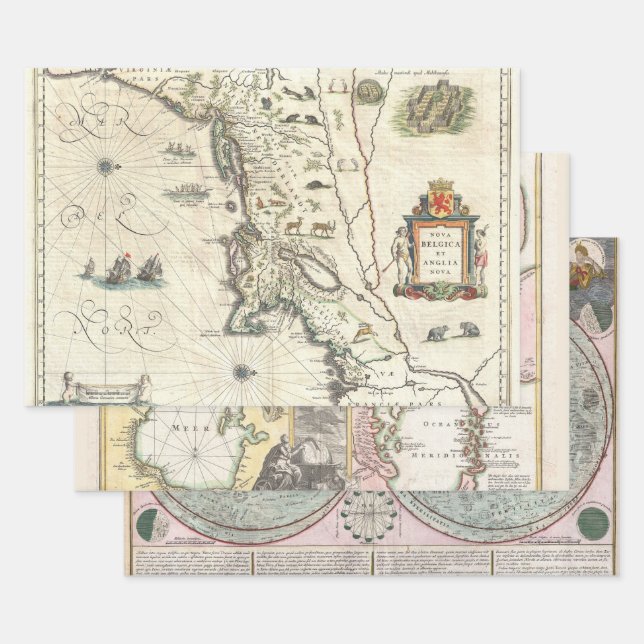 HOJA DE PAPEL DE REGALO VINTAGE RARE MAP BÉLGICA CASPIÓN LUNA | (Set)