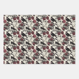 Hoja De Papel De Regalo Vintage Ravens, Rosas y libros góticos