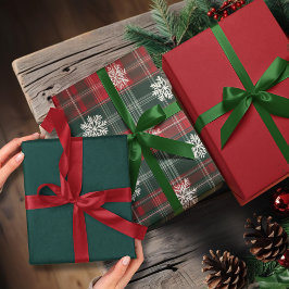 Hoja De Papel De Regalo Vintage Red and Green Snowflakes