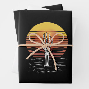 Hoja De Papel De Regalo Vintage Retro Atardecer Halloween Mano Zombie Espe