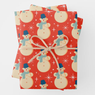 Hoja De Papel De Regalo Vintage Retro Navidades Snowman Red