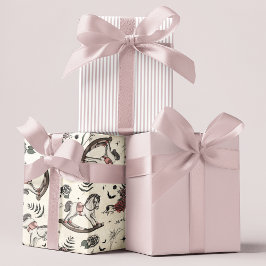 Hoja De Papel De Regalo Vintage Rosa Rosa Rocking Horse Gothic Baby Shower
