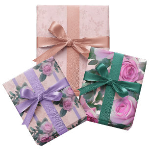 Hoja De Papel De Regalo Vintage Roses Rosa Faded Antiguo Damasco