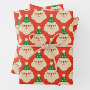 Hoja De Papel De Regalo Vintage Santa Faces Red