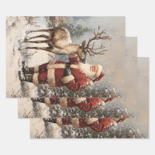 Hoja De Papel De Regalo Vintage Santa Petting A Reindee Decoupage