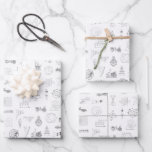 Hoja De Papel De Regalo Vintage Science Ilustraciones Black White Pattern<br><div class="desc">Diagrama y patrón de planos de blanco y negro vintage. Los temas de las imágenes incluyen la ciencia, las matemáticas, los edificios y monumentos, la astronomía y la manufactura. Hay un anteproyecto de auto antiguo, un viejo diagrama de eclipse, y más. Es una gran adición a un cumpleaños, Navidades u...</div>