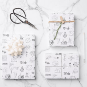 Hoja De Papel De Regalo Vintage Science Ilustraciones Black White Pattern