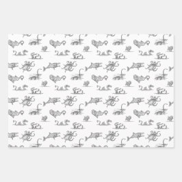 Hoja De Papel De Regalo Vintage Sea Monster Line Art