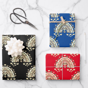 Hoja De Papel De Regalo Vintage Sepia Rainbow Dog Paw and Hearts