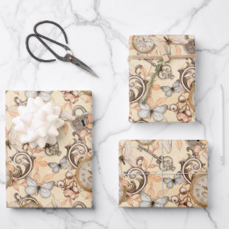 Hoja De Papel De Regalo Vintage Steampunk Watch y Butterflies Pastel