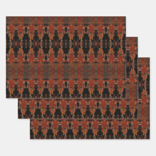 Hoja De Papel De Regalo Vintage Tribal Pattern Naranja Black Art Bull Skul