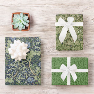 Hoja De Papel De Regalo Vintage Verde Follaje Morris Alga Marina Zarza Wra