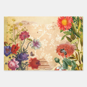 Hoja De Papel De Regalo Vintage Vieja Decoración Rústica Floral Victoriana