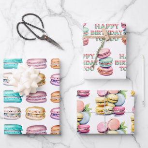 Hoja De Papel De Regalo Vintage Watercolor Macaron Cookies Cumpleaños