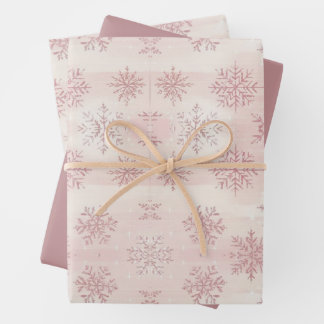 Hoja De Papel De Regalo Vintage Watercolor Pink Winter Snowflake Christmas