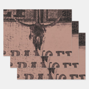 Hoja De Papel De Regalo Vintage Western Bull Skull Brown Old Country