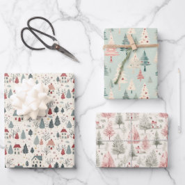 Hoja De Papel De Regalo Vintage Winter Trees Forest Girly Navidades Rosa