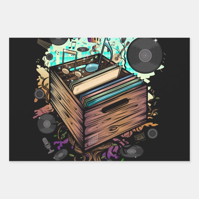 Hoja De Papel De Regalo Vinyl Crate Music (Anverso)