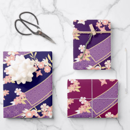 Hoja De Papel De Regalo Violeta de patrón de Kimono floral