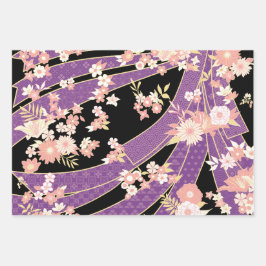 Hoja De Papel De Regalo Violeta de patrón de Kimono floral