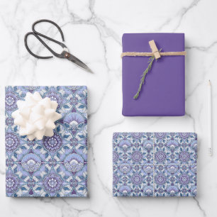 Hoja De Papel De Regalo Violeta, Lavanda, Lila, Azul y arte deco blanco