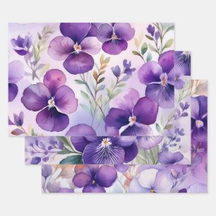 Hoja De Papel De Regalo Violetas Acuarela Púrpura Floral Elegante