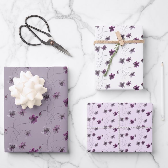 Hoja De Papel De Regalo Violetas salvajes acuarela pintada a mano (Anverso)