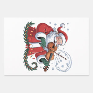 Hoja De Papel De Regalo Violinista de Santa Violinista Música de Navidad X