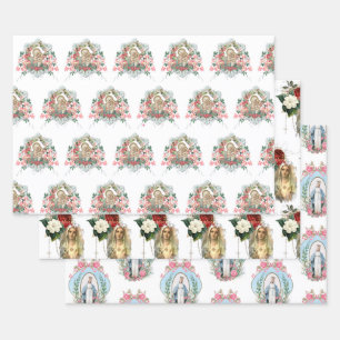 Hoja De Papel De Regalo Virgen Católica María Flora de Rosario Religiosa 