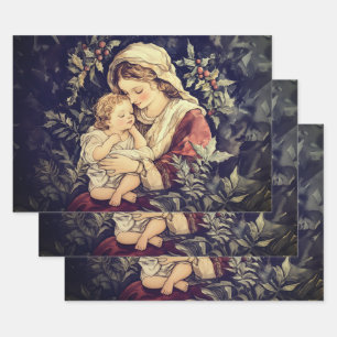 Hoja De Papel De Regalo Virgen y Niño Vintage