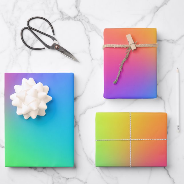 Hoja De Papel De Regalo Vivid Rainbow Ombre Birday Party (Anverso)