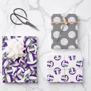 Hoja De Papel De Regalo voleibol de color gris violeta de coordinación