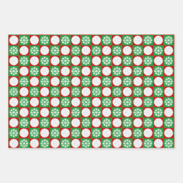 Hoja De Papel De Regalo Voleibol y Navidades rojos y verdes con copos de n