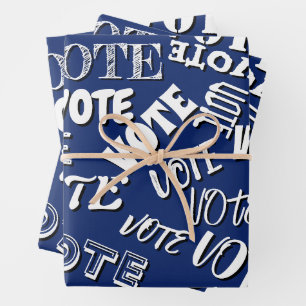 Hoja De Papel De Regalo Votar patrón de texto fuente elección azul blanco