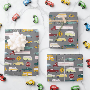 Hoja De Papel De Regalo ¡Vroom! Patrón de tráfico Coches Camiones Autobús 